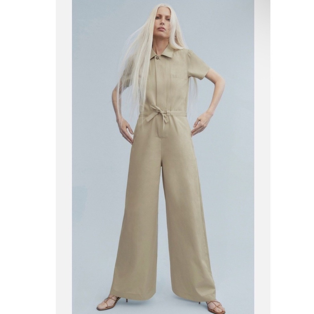 G. Label by Goop Christina Wide-Leg Shirt Jumpsuit Tan Size 4‎